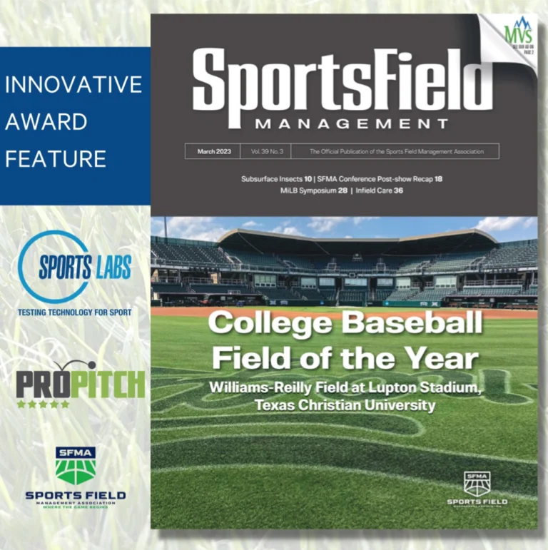 SportsField Management magazine feature covering ProPitch and a College Baseball Field of the Year award