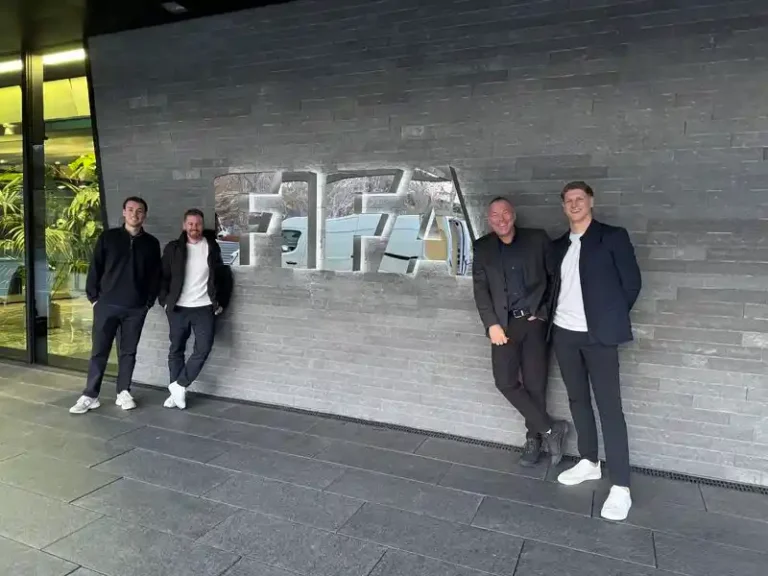 Members of the Sports Labs team photographed outside a partner facility